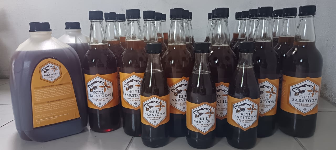 Bottles of produced honey